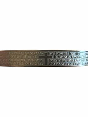 Stainless Steel Lords Prayer Cross Bangle Bracelet 6.75" 7.5mm